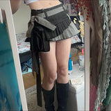 MOJOYCE Y2K Women Double Belt Patch Asymmetrical Denim Skirt Grunge Street Girly Hotsweet Lace-up A-line Skirt Korean Style
