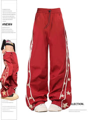 Mojoyce-Women's Baggy Wine Red Sweatpants Harajuku Streetwear Fashion Y2k High Waist Oversize Jogger Pants Vintage Wide Trousers Clothes