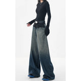 Mojoyce Women Grey Jeans Cargo Pants Streetwear High Waist American Wide Leg Pants Fashion Y2K Style Female Winter Straight Trousers