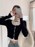MOJOYCE-New Chinese Style Sweaters Elegant Tees Short Fake Two Piece Knitted Tops Tshirts Y2k Off Shoulder Women Patchwork Camisetas