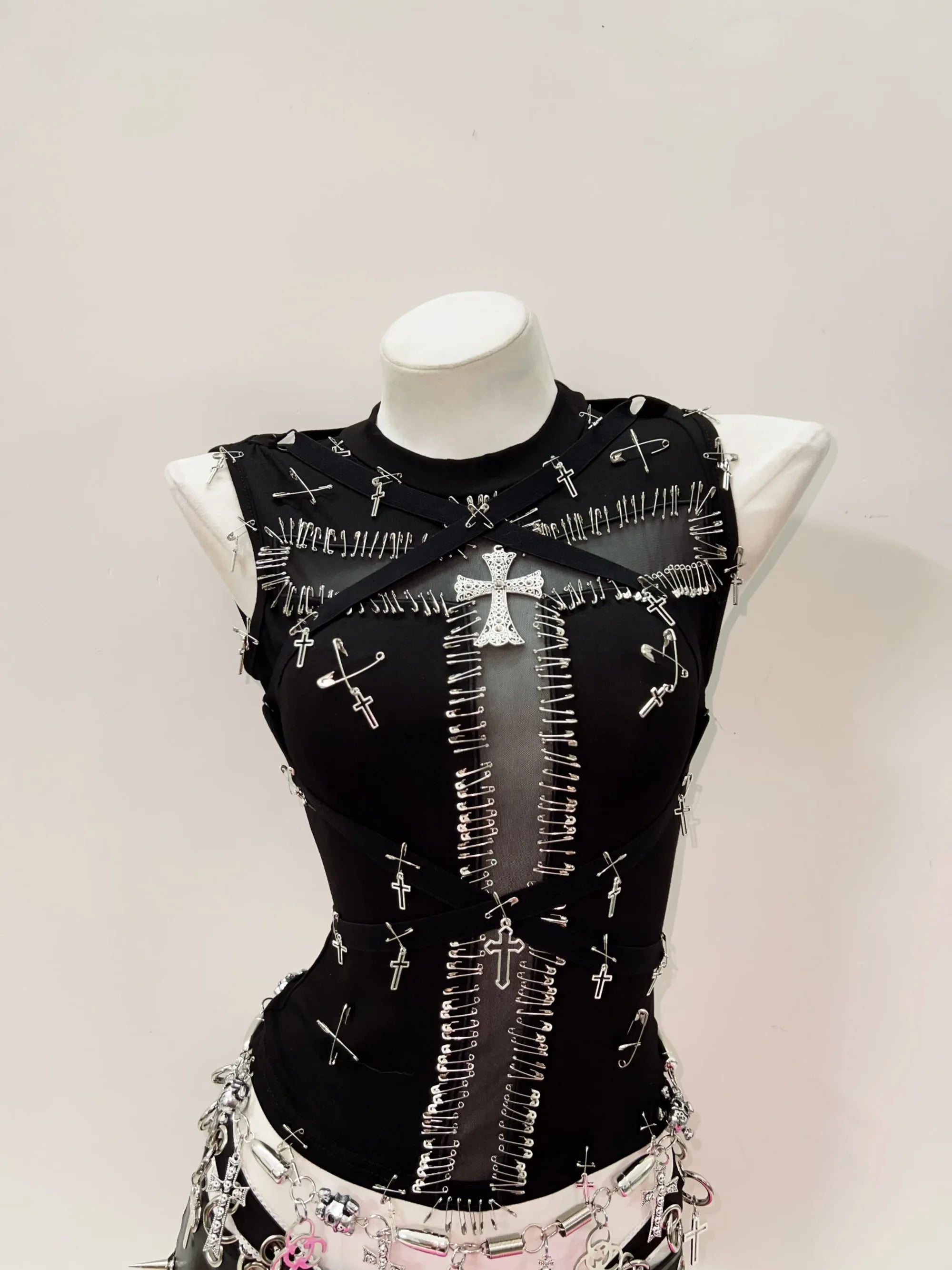 Mojoyce-y2k clothes y2k crop top gothic clothes y2k fashion bustier top vintage tops  Cross Tank Tops  Gothic Tank Tops Punk Tank Tops