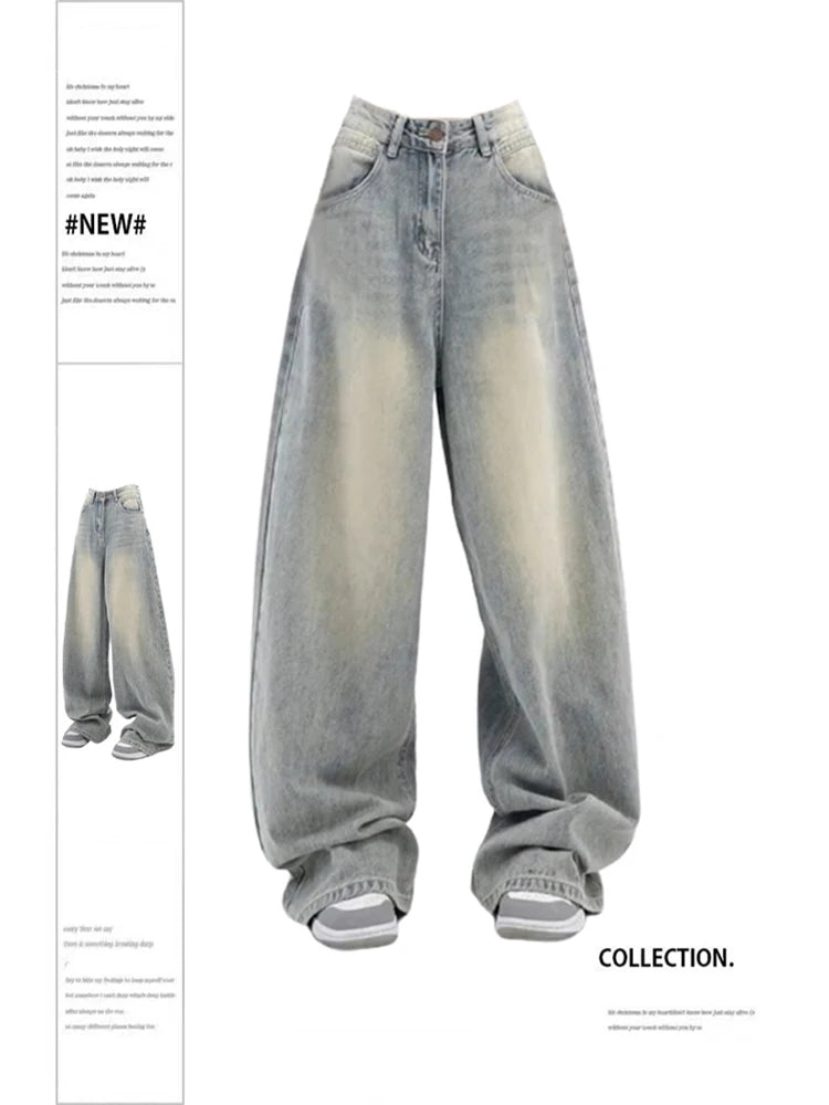 Mojoyce-Women Vintage Baggy Blue Jeans High Waist Denim Trousers 2000s Y2k Harajuku Fashion 90s Aesthetic Wide Pants Trashy Clothes