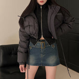 Mojoyce Winter Lady Quilted Coats Black Casual Thick Long Sleeve Korean Fashion Zipper Cropped Jacket Street Outfits Basic