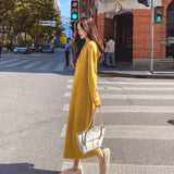 MOJOYCE-Elegant Solid Knitting Dresses for Women New Autumn Winter Fashion Hoodie Knitted Sweater Sweet Cute Fairy Bottoming Skirt