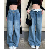 Mojoyce  Women's Jeans Woman High Waist Female Clothing Y2k Denim Streetwear Straight Leg Jeans Korean Fashion Vintage Clothes Pants Blue