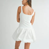 MOJOYCE Folds Patchwork Mini Vest Dress For Women Slim Fit High Waist Beach Dress Sleeveless A-line Solid Party Female New Summer