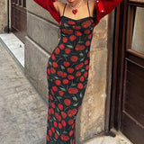 MOJOYCE Hot Summer Slim Maxi Suspender Dress For Women Flower Print Lace Up Sleeveless Plunge Female Beach Vacation Dress Elegant