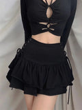 MOJOYCE-Streetwear Mall Goth Skirt Women Harajuku Y2k E-girl High Waist Bandage Mini Skirt Dark Gothic Punk Emo Alt Club Wear