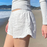MOJOYCE-Lace Trim Cotton Shorts Summer Clothes 2024 High Waist White Kawaii Cute Skort Shorts for Women Girls 2000s Y2K Youthful Shorts