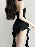 Mojoyce-Summer Black Korean Fashion Sexy Dress Women Backless Designer Party Dress Female Ruffle Flounce Casual Vintage Dress 2024 New