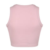 MOJOYCE Casual Girl Pink Tank Top Letter Print Y2K Fitted Cropped Top Sleeveless Basic Knitted Summer Vest Fashion Cute Camis