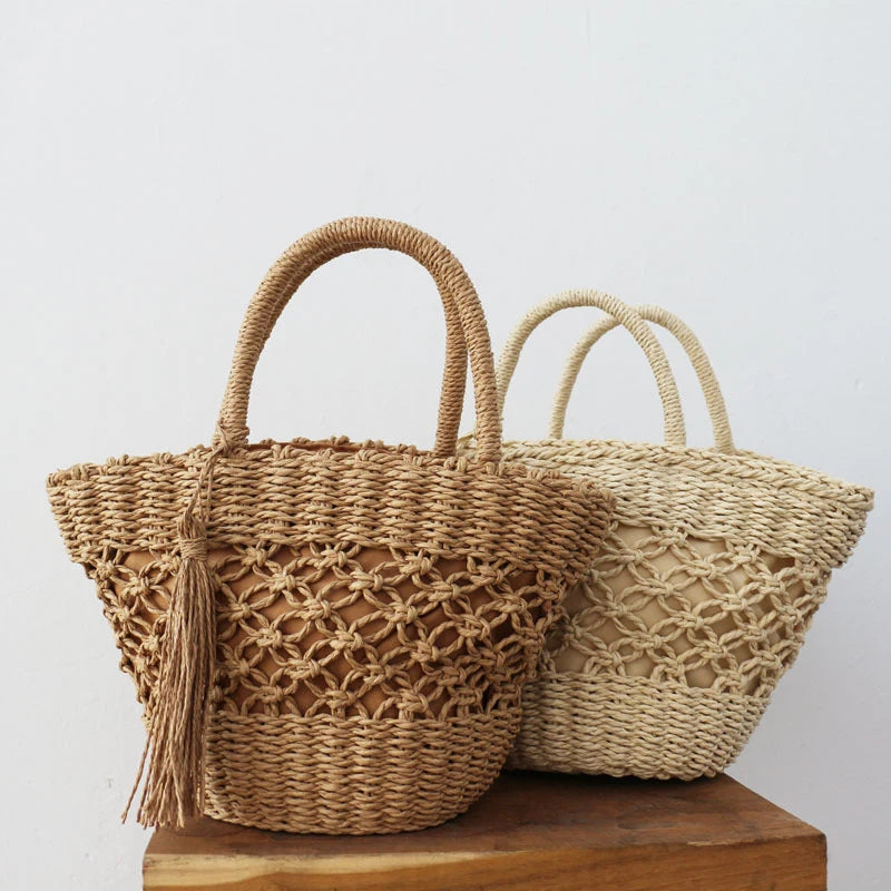 MOJOYCE-Summer Bags Beach Bag For Women Summer  New Hot Basket Woven Straw Braided With Top Handle Handbags Shopping Party Fashion Bucket Clutch