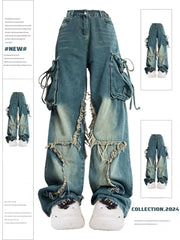 Mojoyce-Women Blue Cargo Jeans Baggy Vintage 90s Aesthetic High Waist Cowboy Pants Harajuku Denim Trousers Y2k Trashy 2000s Clothes 2024