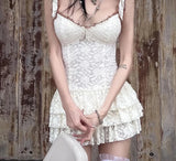 MOJOYCE Contrast Lace White Sundress Korean Y2K Sleeveless Layered Ruffles Women's Birthday Dress Aesthetic Hotsweet Clothes