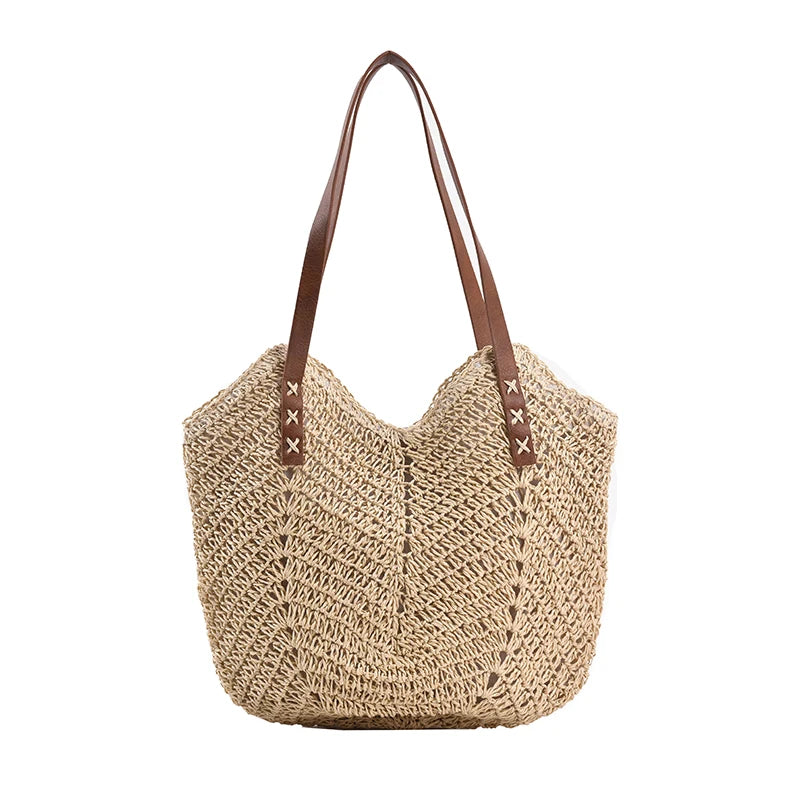 MOJOYCE-Summer Bags Summer Beach Bag For Women Woven Straw Shoulder Tote Crochet Large Shopping Travel Fashion Simple Bucket Ladies Party Handbags