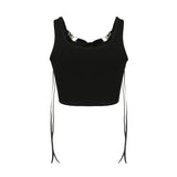 MOJOYCE Gothic Fashion Women Vest Metal Details Bow Square Collar Tank Tops Grunge Y2K Riband Cropped Camis Harajuku Clothes