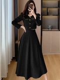 MOJOYCE-New Elegant Small Fragrance Single Breasted Short Coat + High Waist Mid Length Skirt Ladies Suit Korean Two Piece Set Autumn