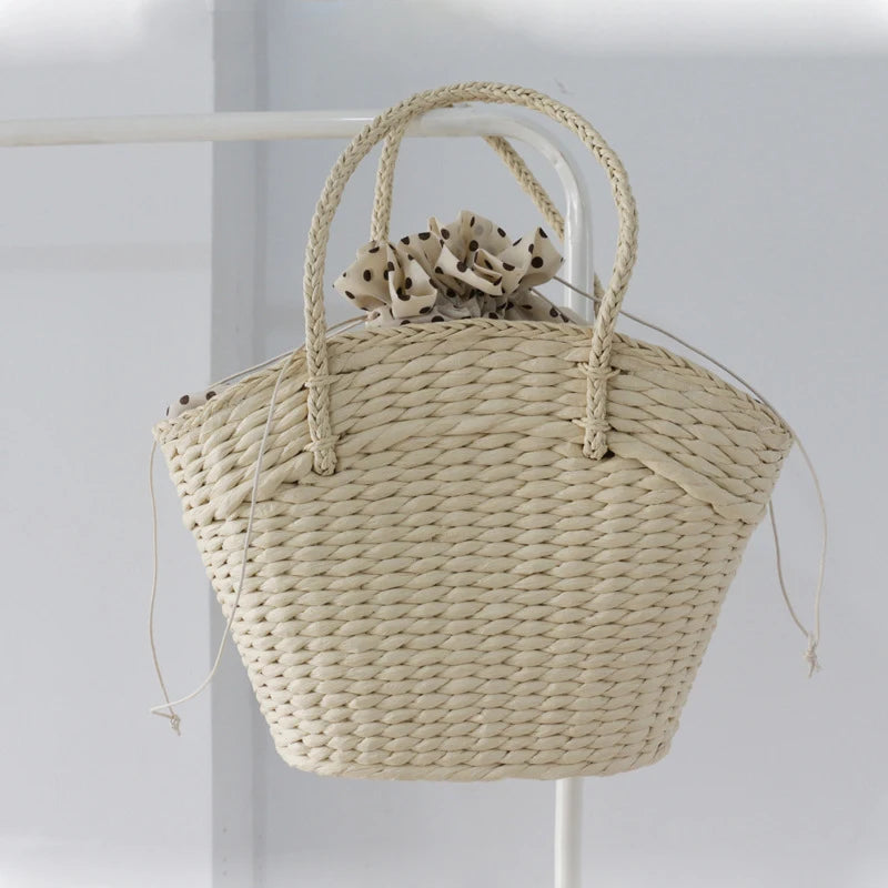 MOJOYCE-Summer Bags Women Beach Bag For Summer  New Straw Woven Braided Top Handle Travel Shopping Bucket Fashion Simple Large Luxury Handbags