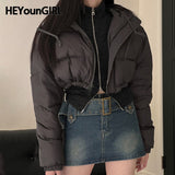 Mojoyce Winter Lady Quilted Coats Black Casual Thick Long Sleeve Korean Fashion Zipper Cropped Jacket Street Outfits Basic