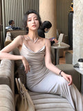 MOJOYCE-Back to School Summer New Women Elegant Spaghetti Strap Long Dress French Style Sexy Slim Prom Evening Party Dresses Korean Fashion Clothing