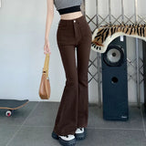 Mojoyce Female Clothing Y2k Korean Fashion Streetwear Denim Flare Jeans Women 2022 Brown Pants Jeans Woman High Waist Women's