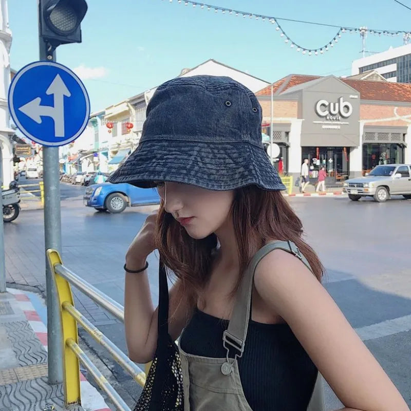 MOJOYCE-Cool Accessories  New Fisherman Hat Vintage Denim Bucket Hats Outdoor Men Women Washed Cotton Panama Sun Cap Fashion Hip Hop Gorros Bob Caps