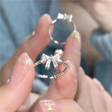 MOJOYCE-Cool Accessories Fashion Blue Opal Heart Rings for Women Kpop Punk Gothic Open Flower Rhinestone Finger Rings Wedding Party Trendy Girls Jewelry