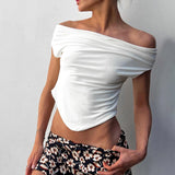 MOJOYCE-Sexy Grunge Crop Top Women Summer Y2K Clothes Elegant Off-shoulder Tops Backless Solid Slim Fit Summer T-shirts Clubwear