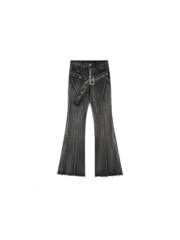 Mojoyce-Women's Y2k Flare Jeans Baggy Harajuku Korean Black Gothic Denim Trousers Japanese 2000s Style Jean Pants Vintage Trashy Clothes