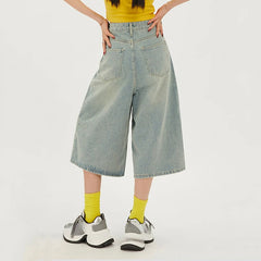 2024 Summer Y2k Retro Women Low Waisted Wash Cropped Baggy Jeans Wide Leg Frayed Denim Short Pants Korean Fashion Pants