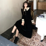 MOJOYCE-Vintage Elegant Long Dresses for Women Spring Fashion Large Size Sweet Long Sleeve Birthday Casual Velvet Female Clothing