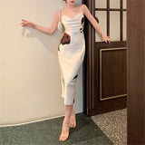 MOJOYCE-Vintage Print Midi Dresses for Women Sexy Slim Fashion Sling Office Lady Casual French Female Party Evening Dress Summer 2023