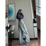 Mojoyce Women Blue Jeans Hip Hop Streetwear High Waist American Wide Leg Pants Fashion Y2K Style Female Winter Straight Trousers