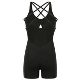 MOJOYCE Hollow Out Front Sexy Women Jumpsuit Backless Cross Bandage Sleeveless High Street Rompers Fashion Sporty Outfits Yoga