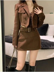 2024 Summer Warm Short Coat + Slim Sexy Vest + Bodycon Y2k Mini Skirt Korean Fashion 3 Piece Set Elegant Clothing Woman Chic