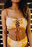 MOJOYCE-spring summer beach outfit  Bandage Light Yellow Bikini Set