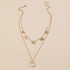 Mojoyce- Freshwater Pearl Butterfly Multi-layer Necklace