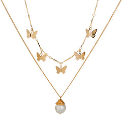 Mojoyce- Freshwater Pearl Butterfly Multi-layer Necklace