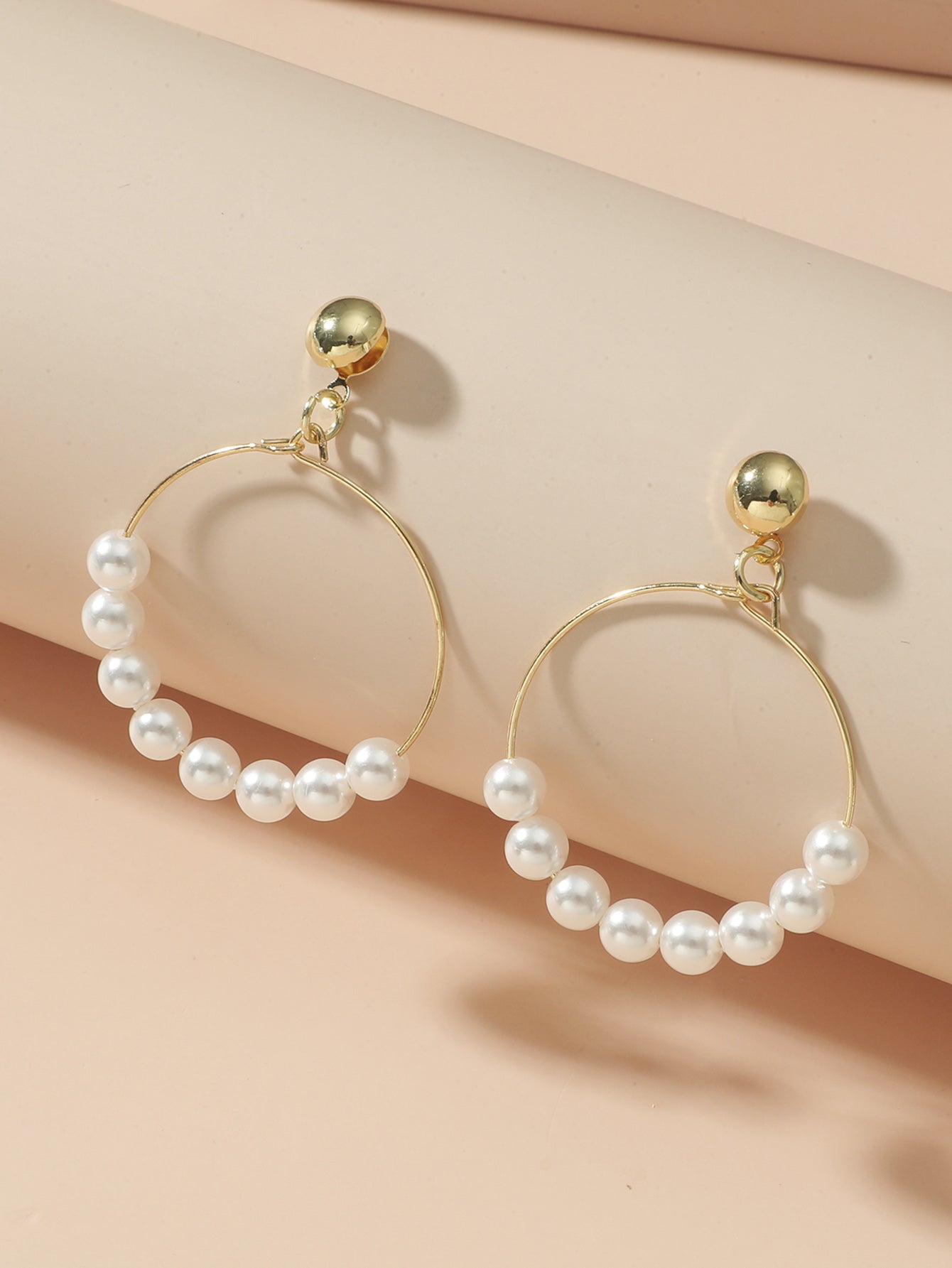 Mojoyce- Elegant White Pearls Round Hoop Earrings