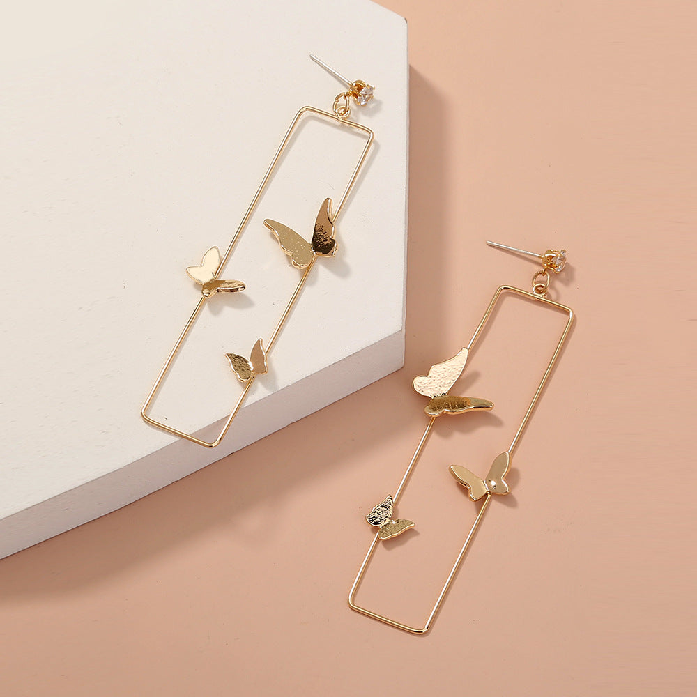 Mojoyce- Long Geometric Metal Pop-up Butterfly Earrings