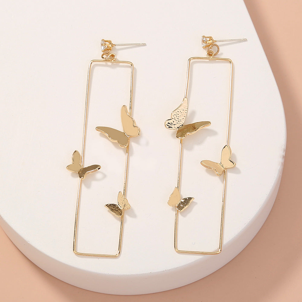 Mojoyce- Long Geometric Metal Pop-up Butterfly Earrings