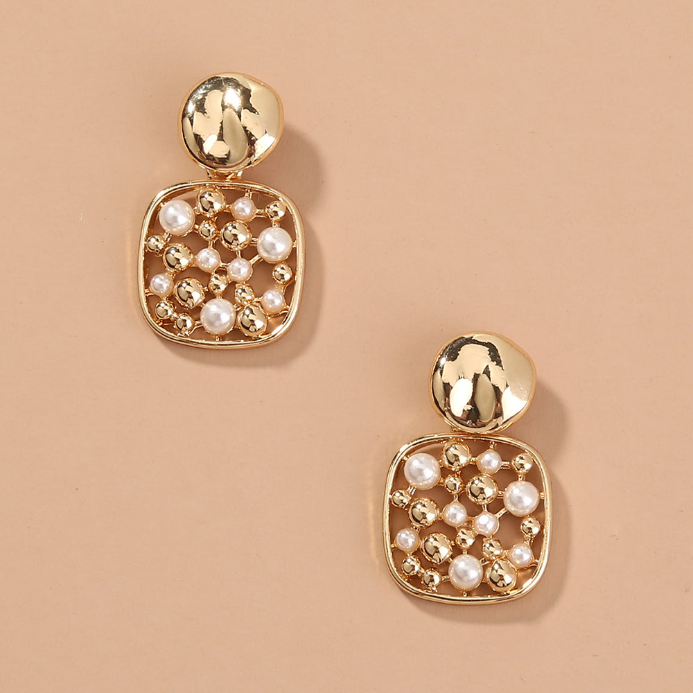 Mojoyce- Square Cut-out Pearl Earring Accessories