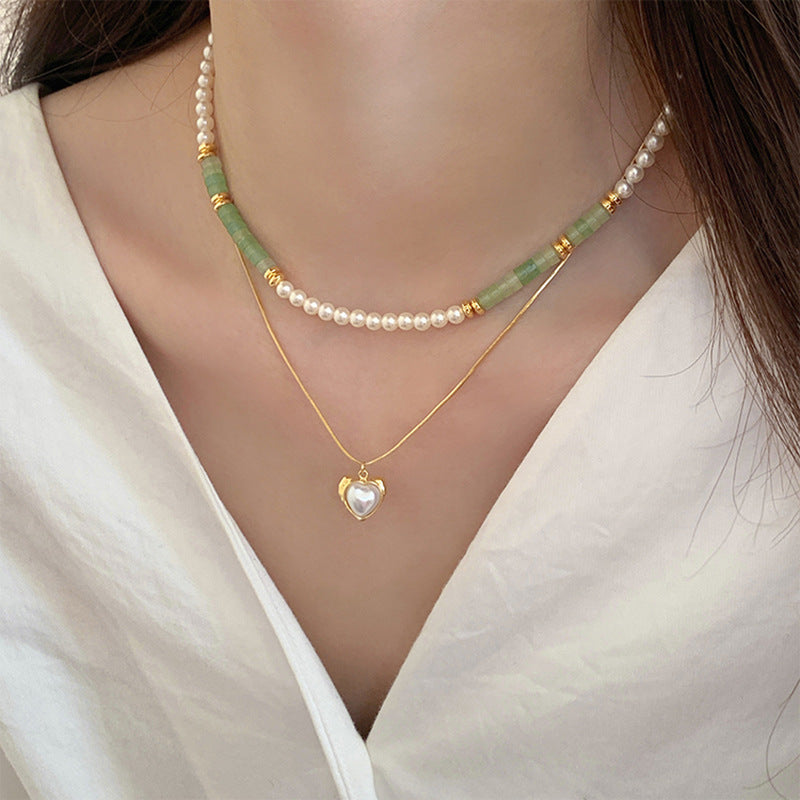 Mojoyce- Pearled Heart Necklace