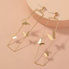 Mojoyce- Long Geometric Metal Pop-up Butterfly Earrings