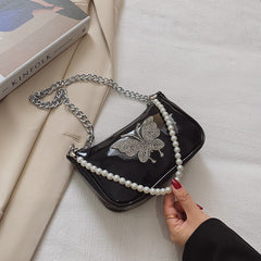 MOJOYCE-Butterfly Crystal Patent Leather Handbag