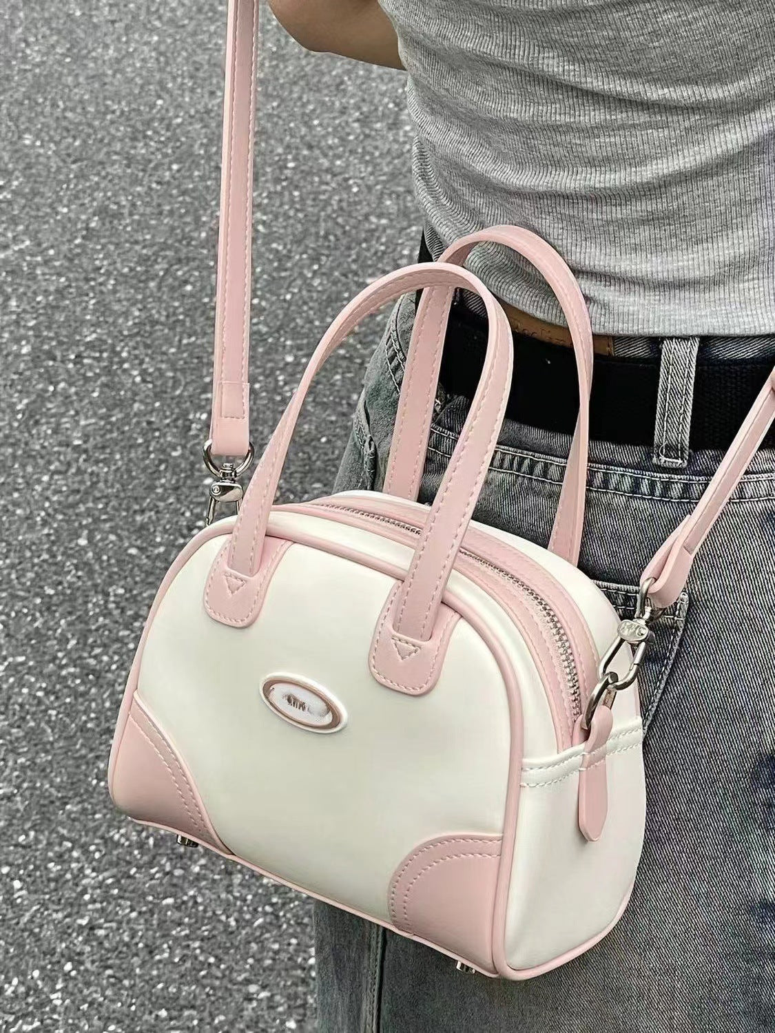 MOJOYCE-Pink and White Candy Crossbody Bag