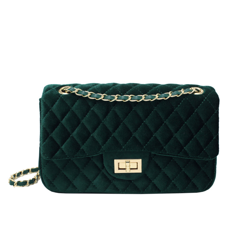 MOJOYCE-Solid Color Velvet Quilted Bag