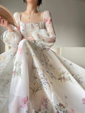 MOJOYCE-Women Summer Sexy y2k Fairy Dress Casual Loose Dress Puff Long Sleeve Floral Maxi Dress