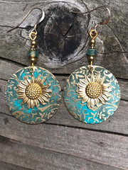 Mojoyce-Vintage Sunflower Pattern Earrings