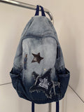 MOJOYCE-Vintage Star Patch Gradient Denim Backpack